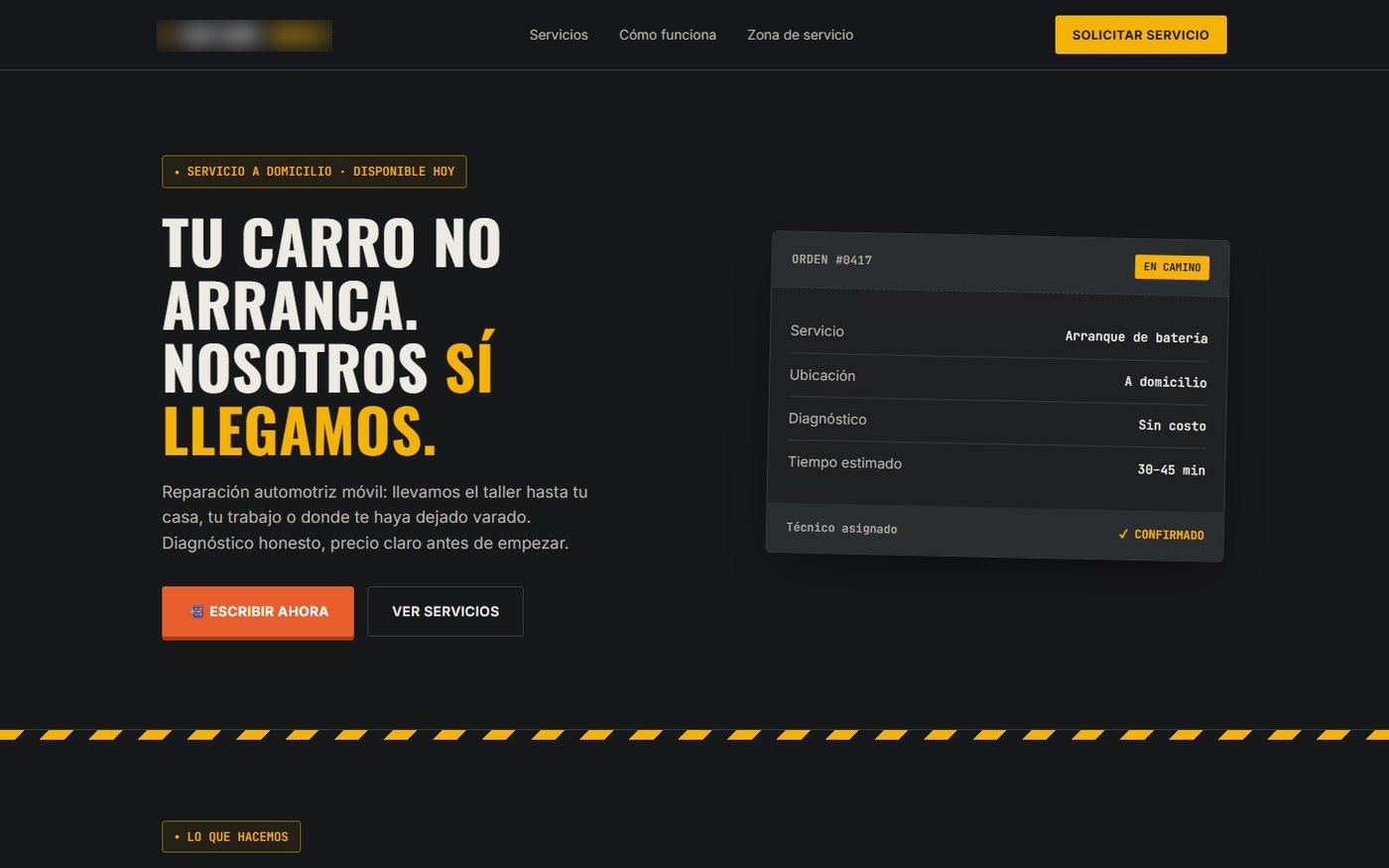Sitio web de servicio automotriz a domicilio